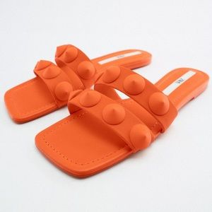 Zara Orange Rubberized Studded Sandals